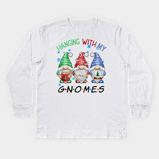 Funny Christmas Gnome Hanging With My Gnomies Family Pajamas Kids Long Sleeve T-Shirt